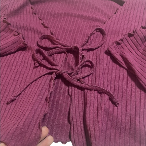 Urban Outfitters Ribbed Tie Front Long Sleeve Top women Size XS - Picture 2 of 5